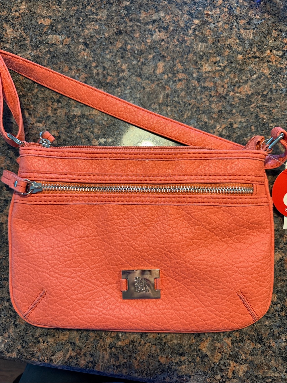 Orange, coral color, Crossbody Bag with Front Zip Pocket